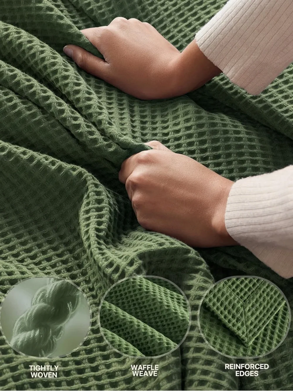 Madison Park Olive Green Cotton Waffle Weave Twin Blanket Lightweight NWT